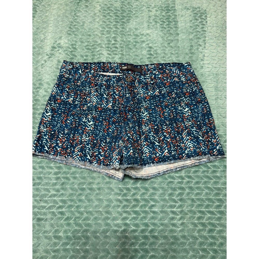 Levis Womens Size 12 Blue Orange Geometric Chevron Print Raw Hem Denim Shorts